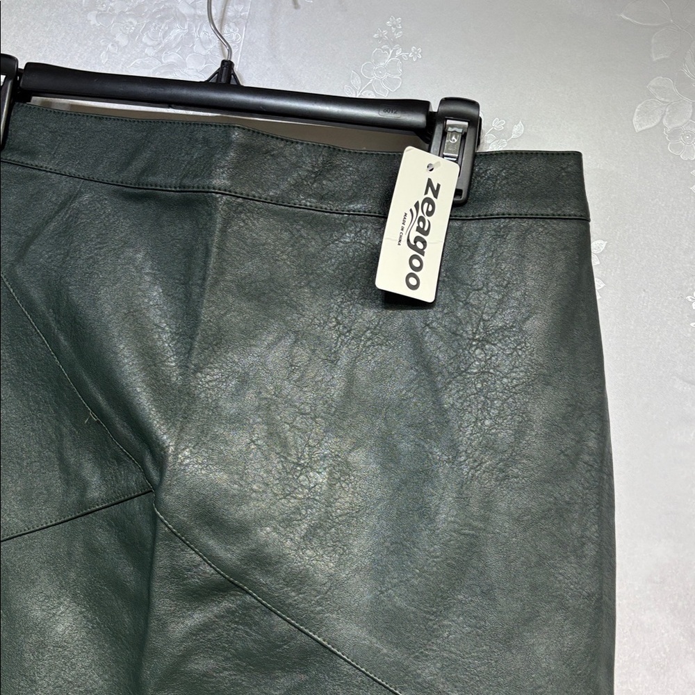 Zeagoo High Waisted Faux Leather Bodycon Slim Mini Pencil Skirt(Dark Green Xl — image 3 of 8